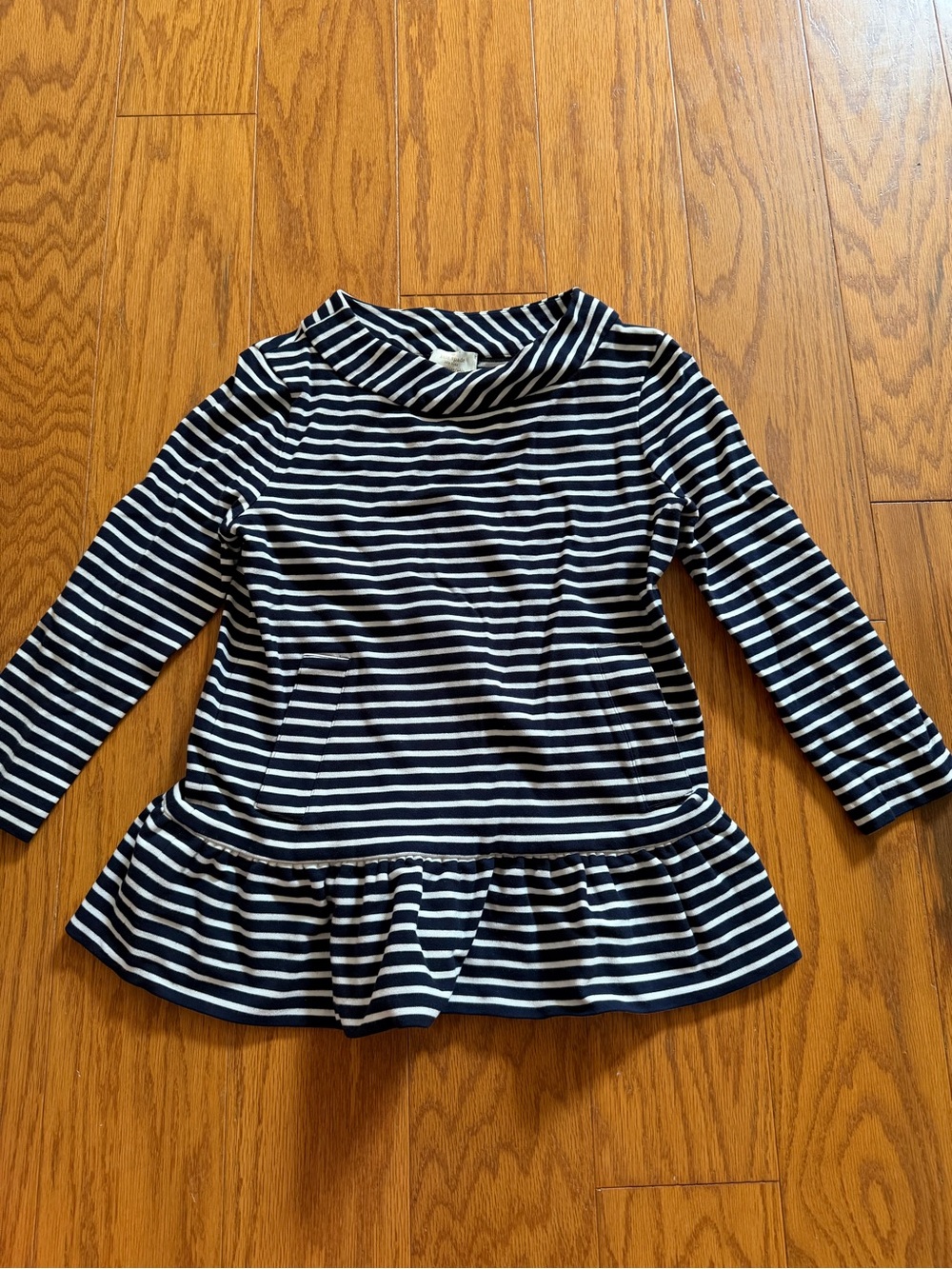kate spade Navy and White Striped Long-Sleeve Peplum Top Ruffle